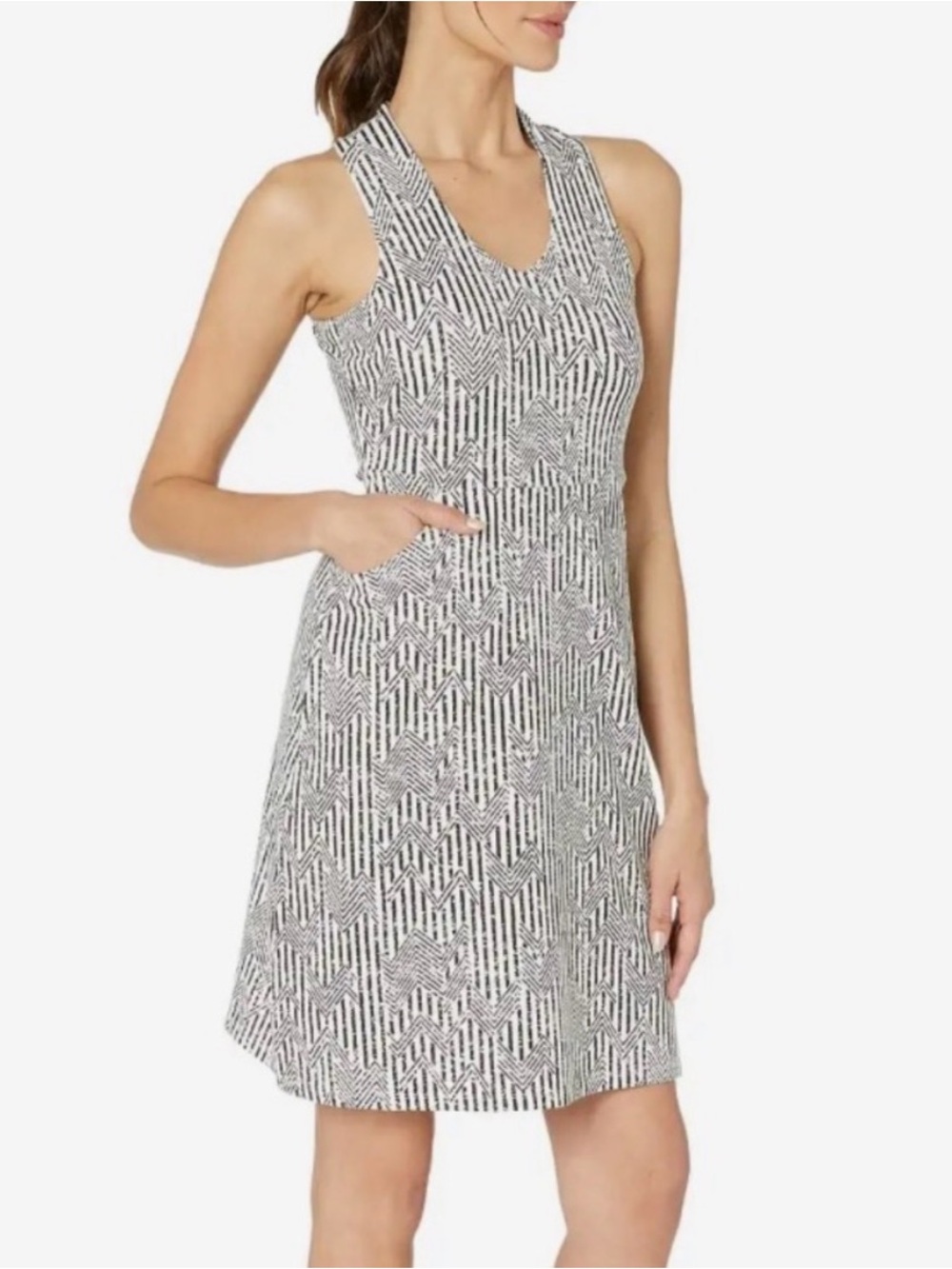 Aventura Lachlan Sleeveless Black & White Geometric Pattern Dress Racer Back - L